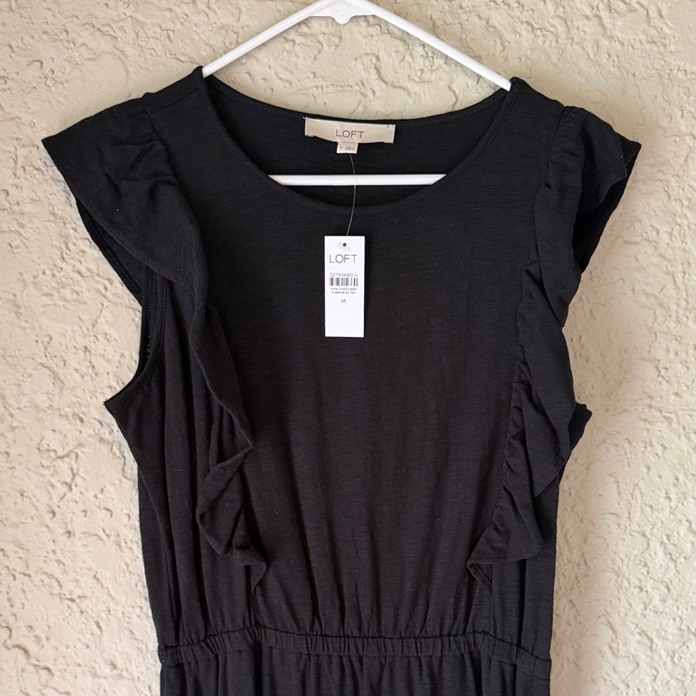 NWT LOFT Black Ruffle Sleeve Midi Dress - Women